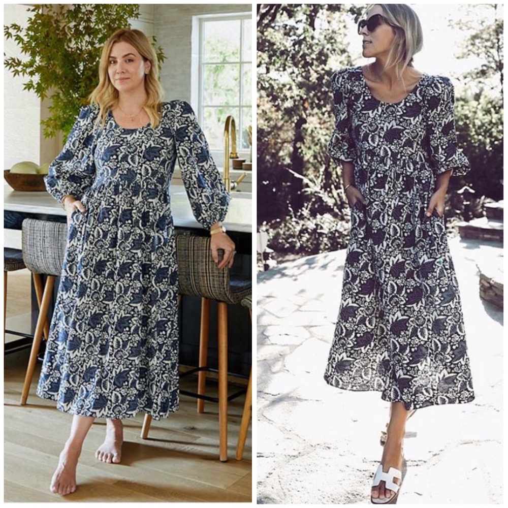 The Great Ballet Midi Dress Blue Autumn Leaves Floral